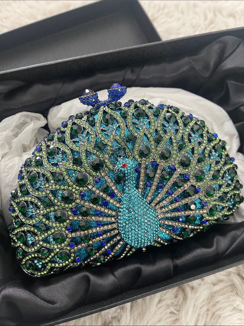 Christal Couture~Swarovski Peacock Crystal Evening Clutch - Blue & Green